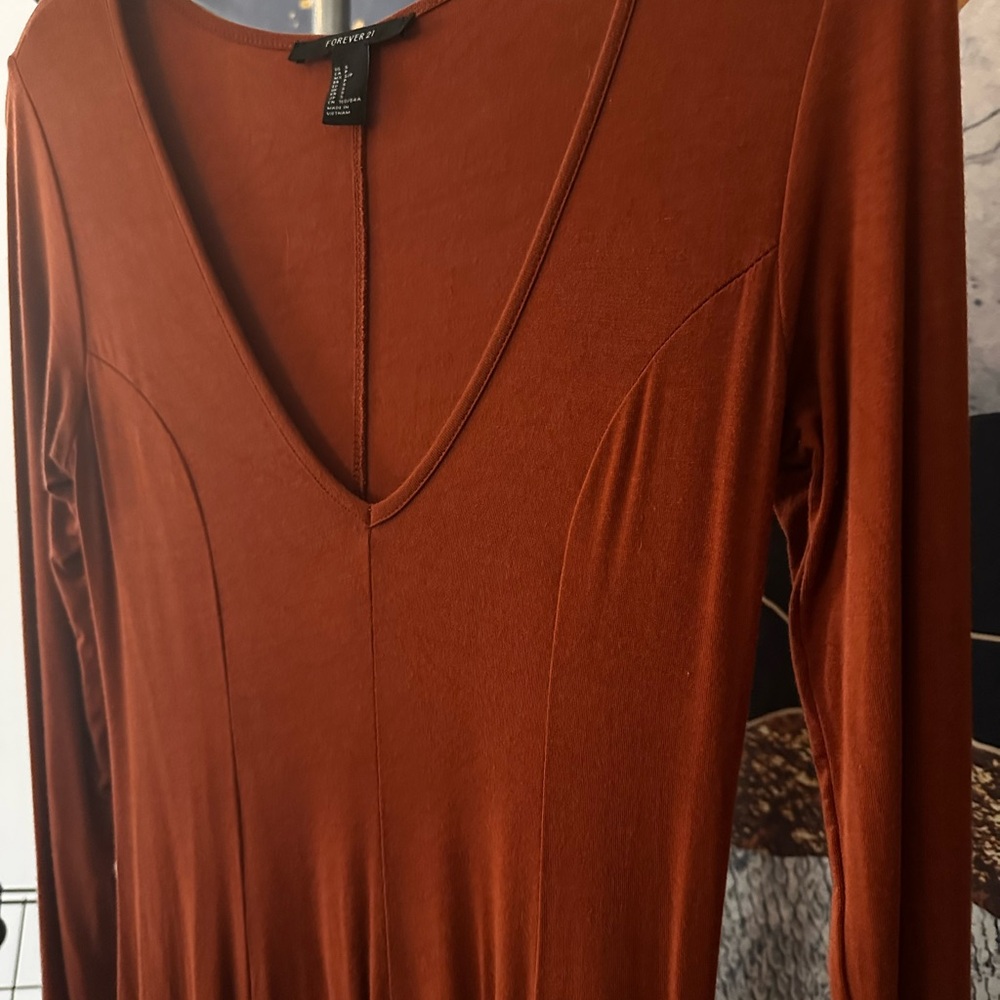 Elegant Rust Long Sleeve Dress - Picture 4 of 7
